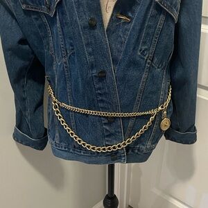 Vintage Gold Chain Belt w Reversible Charm Lariat Drop